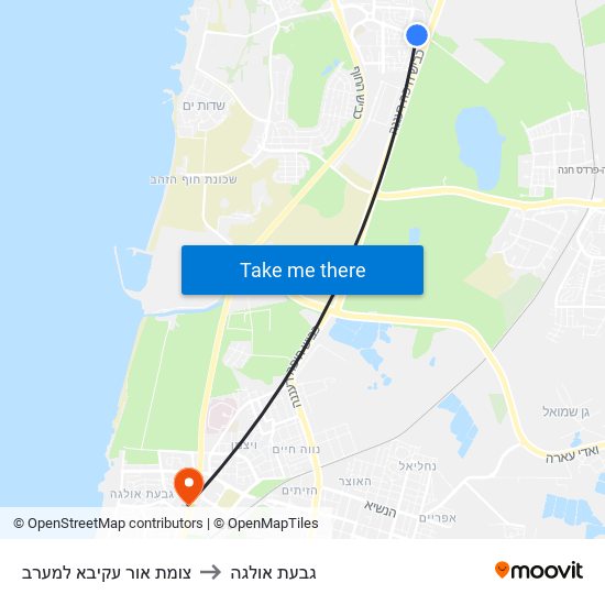 צומת אור עקיבא למערב to גבעת אולגה map