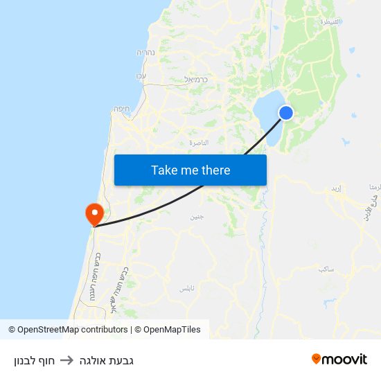 חוף לבנון to גבעת אולגה map