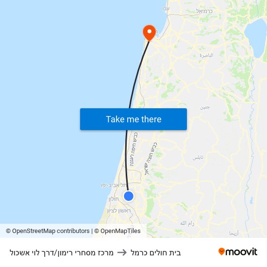 מרכז מסחרי רימון/דרך לוי אשכול to בית חולים כרמל map