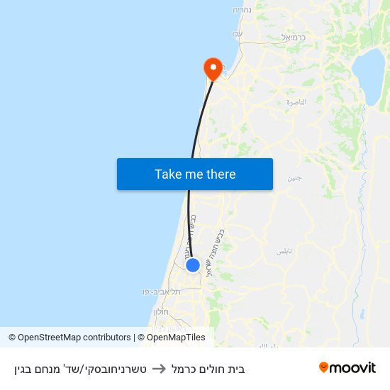 טשרניחובסקי/שד' מנחם בגין to בית חולים כרמל map