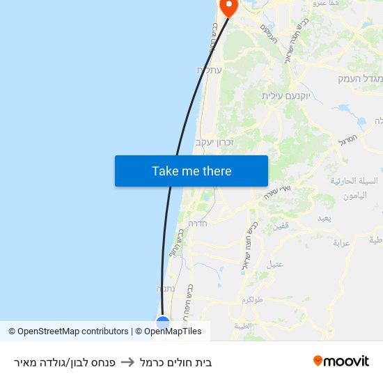 פנחס לבון/גולדה מאיר to בית חולים כרמל map