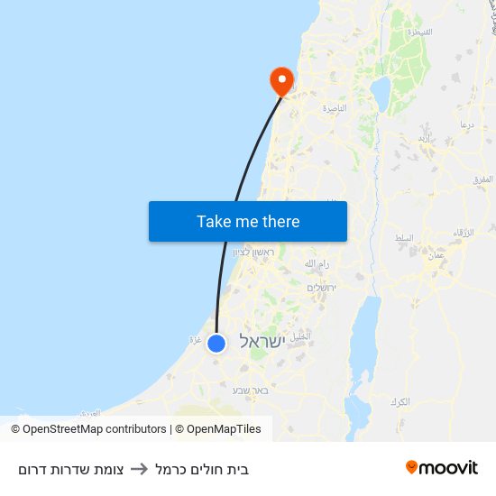 צומת שדרות דרום to בית חולים כרמל map