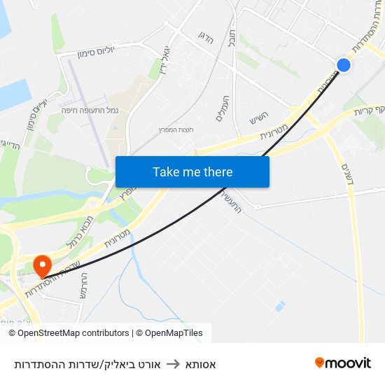 אורט ביאליק/שדרות ההסתדרות to אסותא map