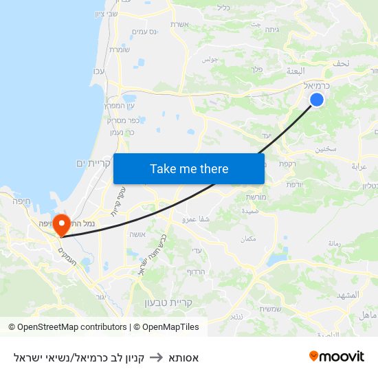 קניון לב כרמיאל/נשיאי ישראל to אסותא map