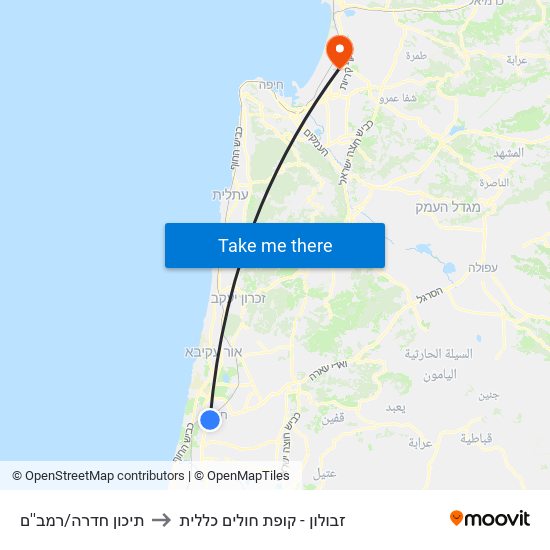 תיכון חדרה/רמב''ם to זבולון - קופת חולים כללית map