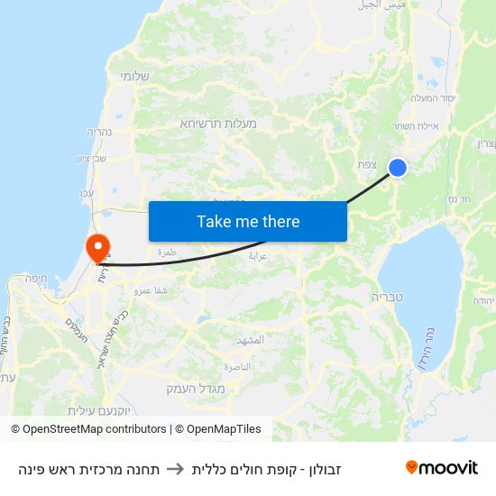 תחנה מרכזית ראש פינה to זבולון - קופת חולים כללית map