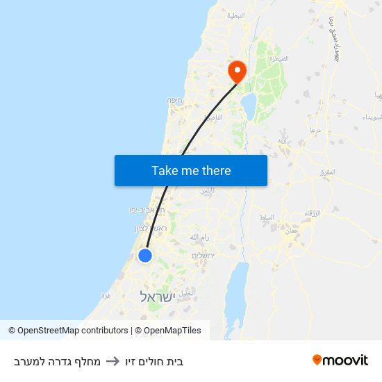 מחלף גדרה למערב to בית חולים זיו map