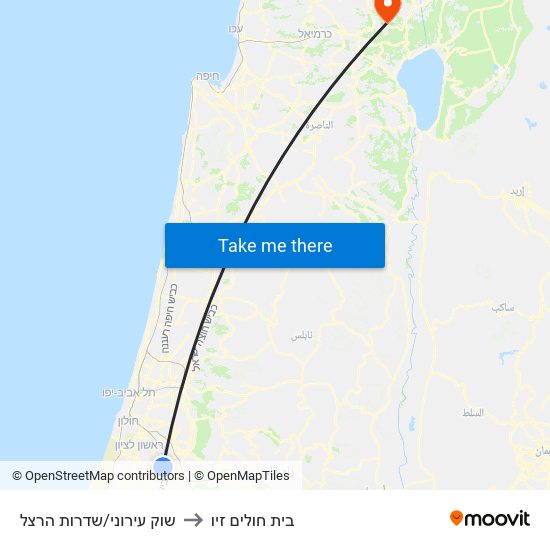 שוק עירוני/שדרות הרצל to בית חולים זיו map