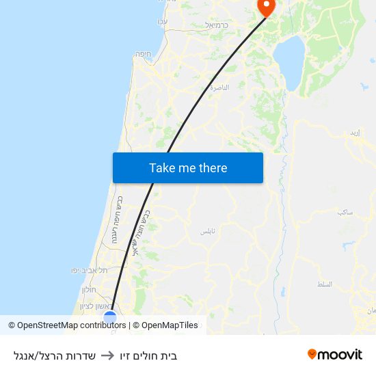 שדרות הרצל/אנגל to בית חולים זיו map