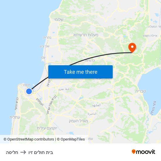 חליסה to בית חולים זיו map