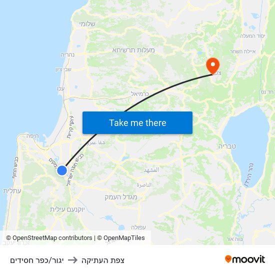 יגור/כפר חסידים to צפת העתיקה map