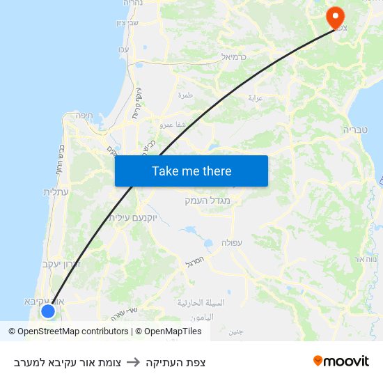 צומת אור עקיבא למערב to צפת העתיקה map