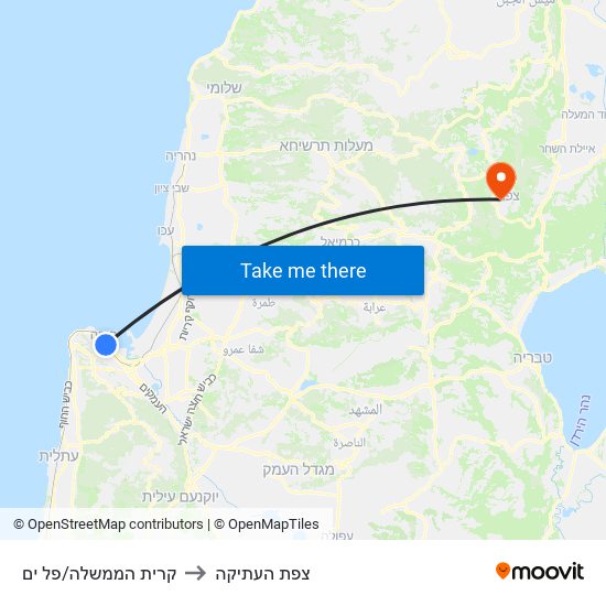קרית הממשלה/פל ים to צפת העתיקה map