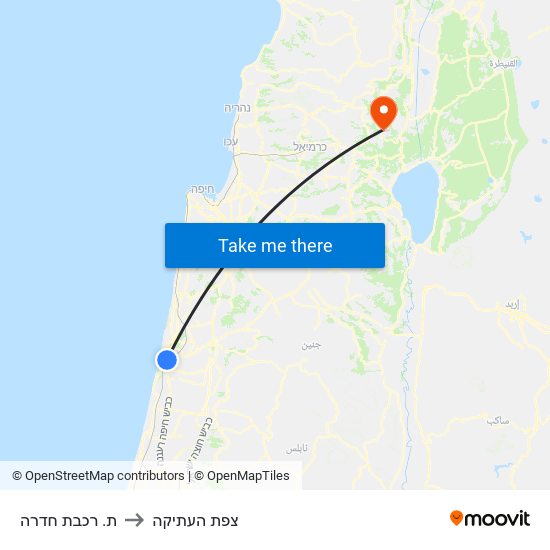 ת. רכבת חדרה to צפת העתיקה map