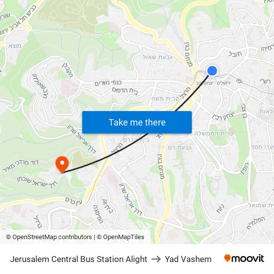Jerusalem Central Bus Station Alight to Yad Vashem map