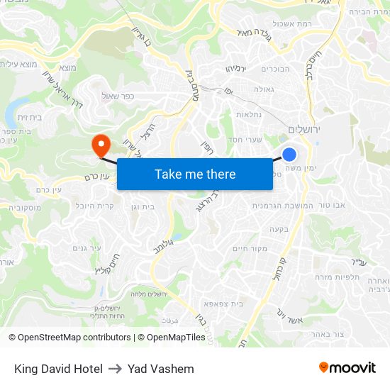 King David Hotel to Yad Vashem map