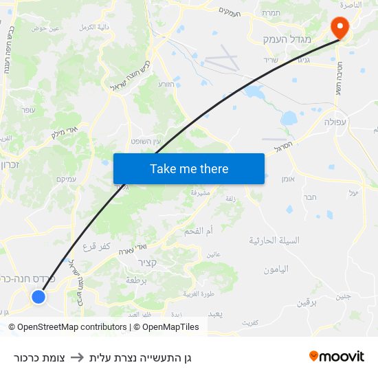 צומת כרכור to גן התעשייה נצרת עלית map