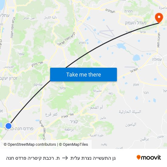 ת. רכבת קיסריה פרדס חנה to גן התעשייה נצרת עלית map