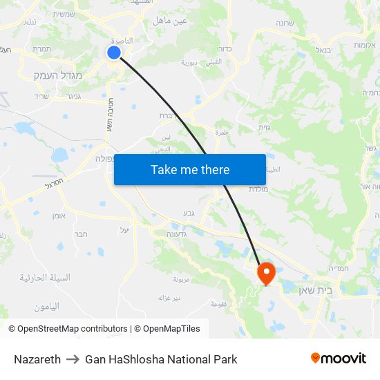 Nazareth to Gan HaShlosha National Park map