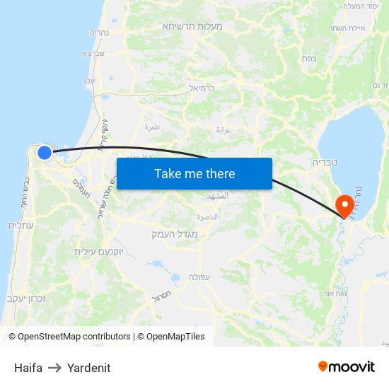Haifa to Yardenit map