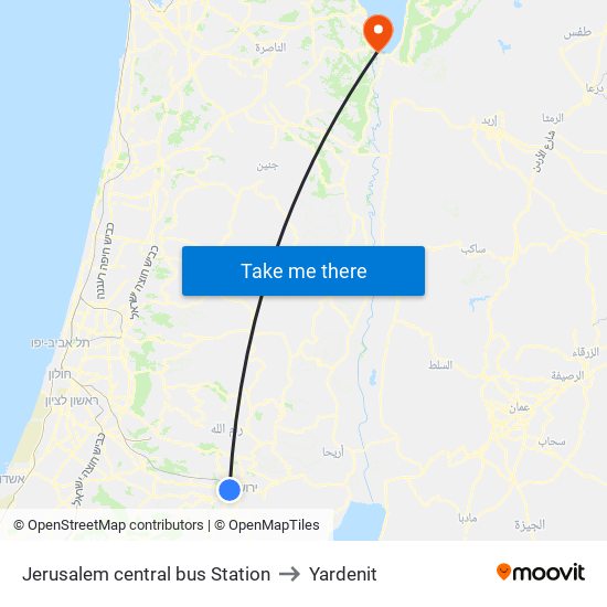 Jerusalem central bus Station to Yardenit map