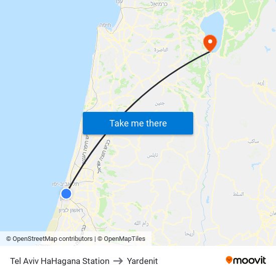 Tel Aviv HaHagana Station to Yardenit map