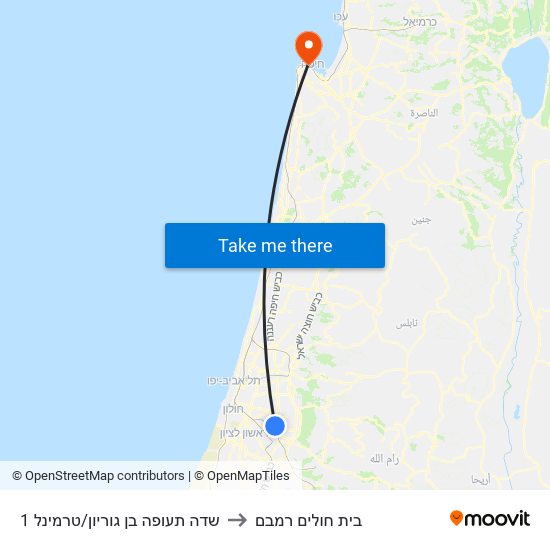 שדה תעופה בן גוריון/טרמינל 1 to בית חולים רמבם map