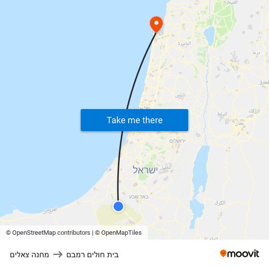 מחנה צאלים to בית חולים רמבם map