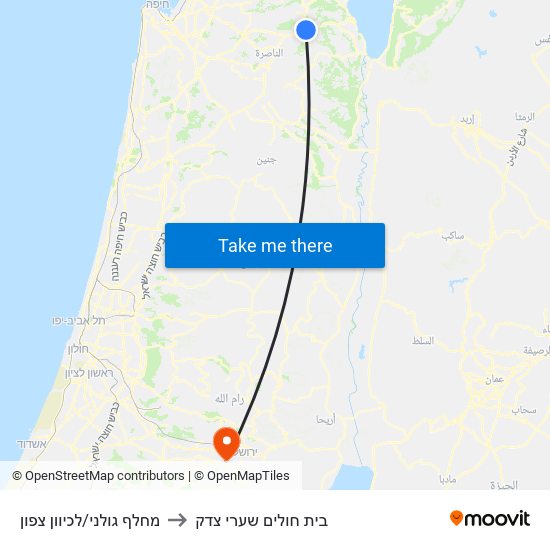 מחלף גולני/לכיוון צפון to בית חולים שערי צדק map