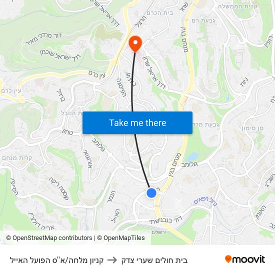 קניון מלחה/א''ס הפועל   האייל to בית חולים שערי צדק map