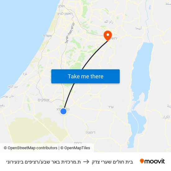 ת.מרכזית באר שבע/רציפים בינעירוני to בית חולים שערי צדק map