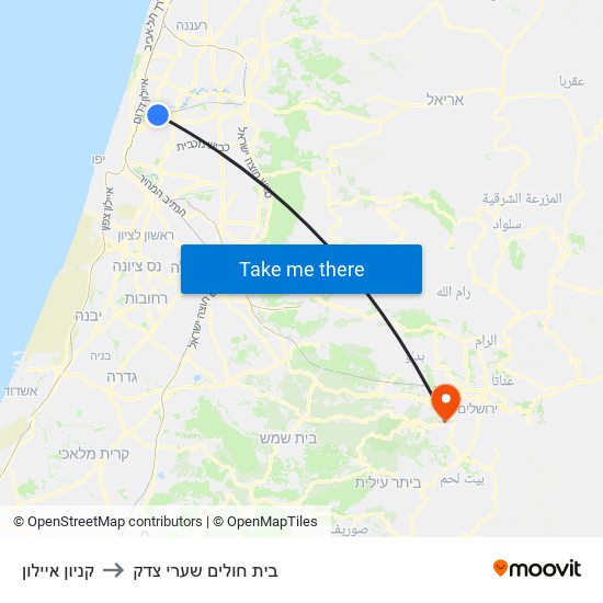 קניון איילון to בית חולים שערי צדק map