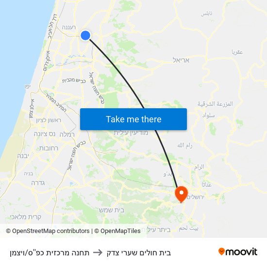 תחנה מרכזית כפ''ס/ויצמן to בית חולים שערי צדק map