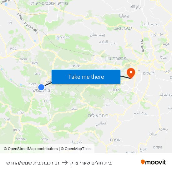 ת. רכבת בית שמש/החרש to בית חולים שערי צדק map