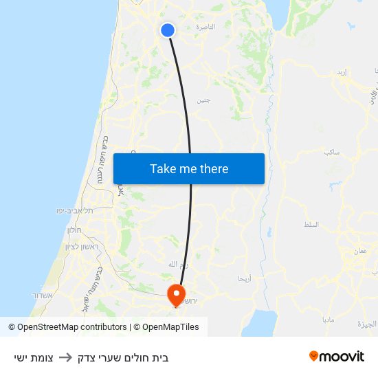 צומת ישי to בית חולים שערי צדק map