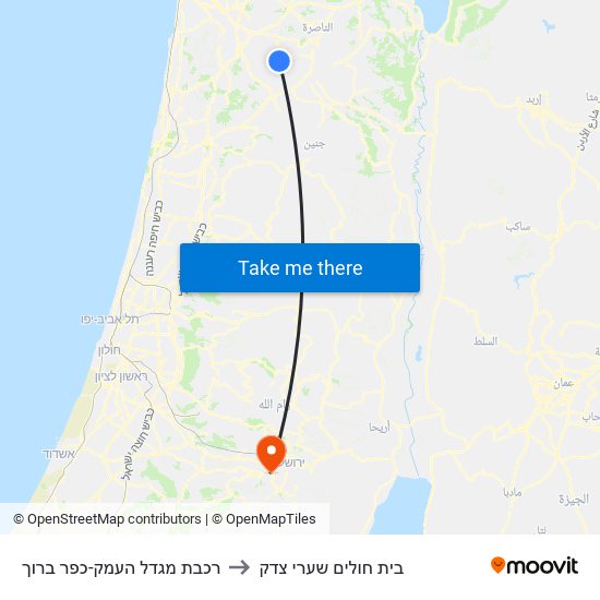 רכבת מגדל העמק-כפר ברוך to בית חולים שערי צדק map