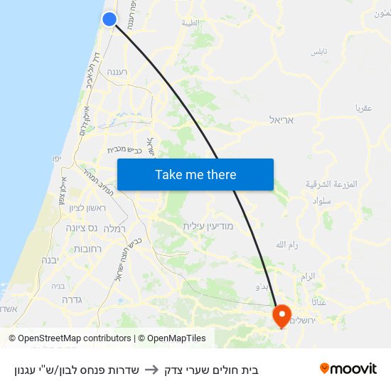 שדרות פנחס לבון/ש''י עגנון to בית חולים שערי צדק map