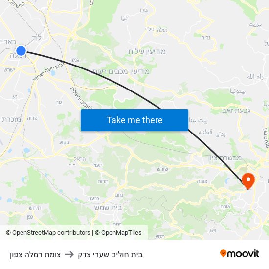 צומת רמלה צפון to בית חולים שערי צדק map