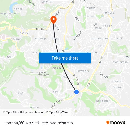 כביש 60/הרוזמרין to בית חולים שערי צדק map