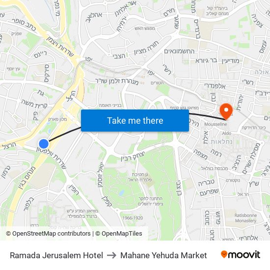Ramada Jerusalem Hotel to Mahane Yehuda Market map