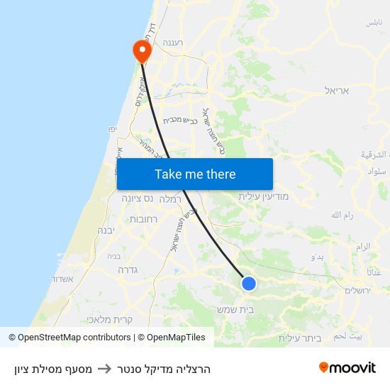 מסעף מסילת ציון to הרצליה מדיקל סנטר map