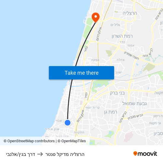 דרך בגין/אלנבי to הרצליה מדיקל סנטר map