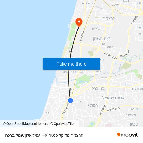 יגאל אלון/עמק ברכה to הרצליה מדיקל סנטר map