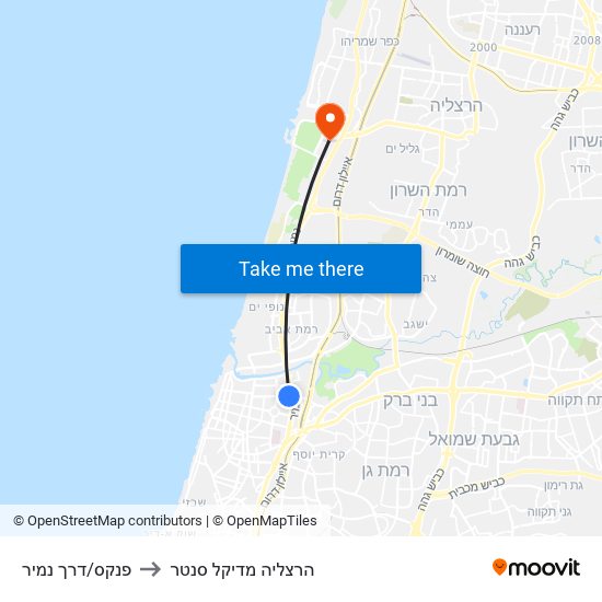 פנקס/דרך נמיר to הרצליה מדיקל סנטר map