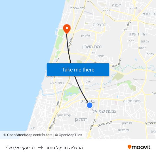 רבי עקיבא/רש''י to הרצליה מדיקל סנטר map