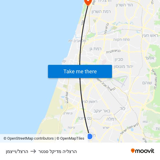 הרצל/וייצמן to הרצליה מדיקל סנטר map