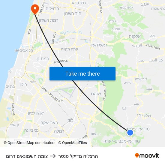 צומת חשמונאים דרום to הרצליה מדיקל סנטר map