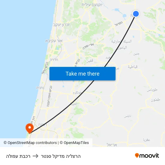 רכבת עפולה to הרצליה מדיקל סנטר map