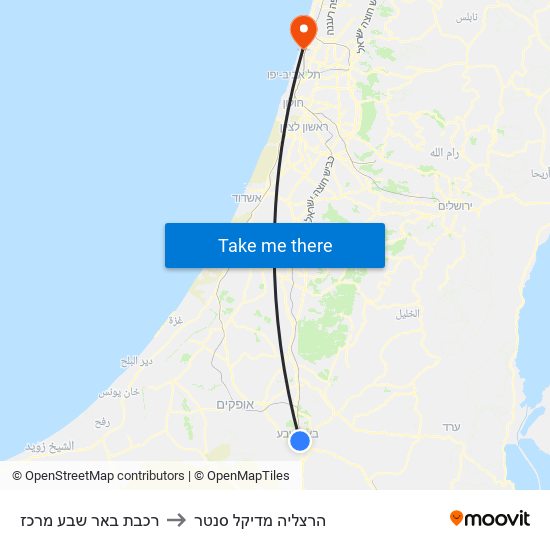 רכבת באר שבע מרכז to הרצליה מדיקל סנטר map