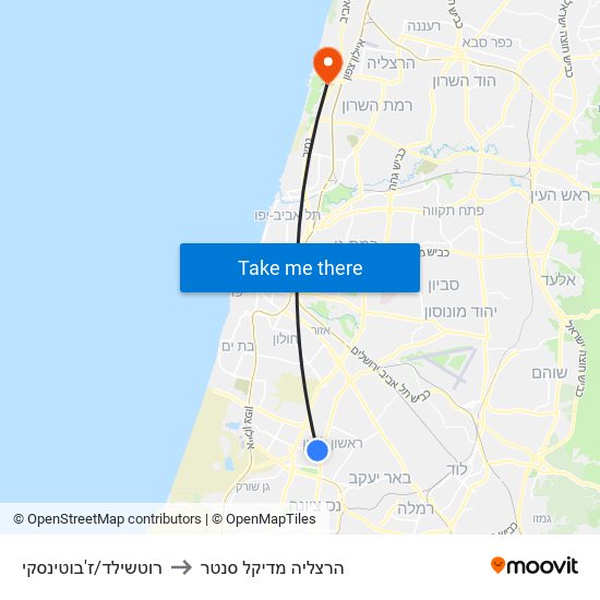 רוטשילד/ז'בוטינסקי to הרצליה מדיקל סנטר map